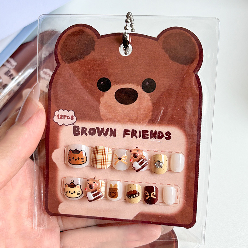 Cute Children's Cartoon Short Handmade Nail Patches Capibara Wearable Nails Fake Nails Finished Nails