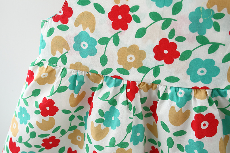 Round Neck Neckline Cute Flower Soft Treatment Girls Dresses