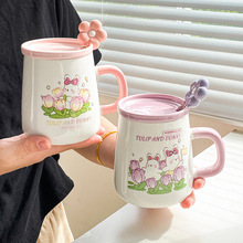 ins高颜值花朵兔陶瓷杯子女生可爱马克杯带盖勺办公室咖啡杯茶杯