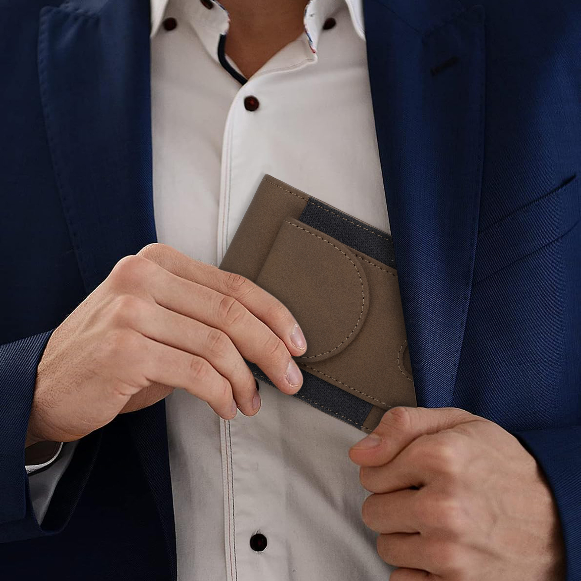 Cross-border popular Flip caja de tarjeta de metal cartera de los hombres de bienes genuinos al por mayor de múltiples funciones de la fibra de carbono Cartera de cuero billetera