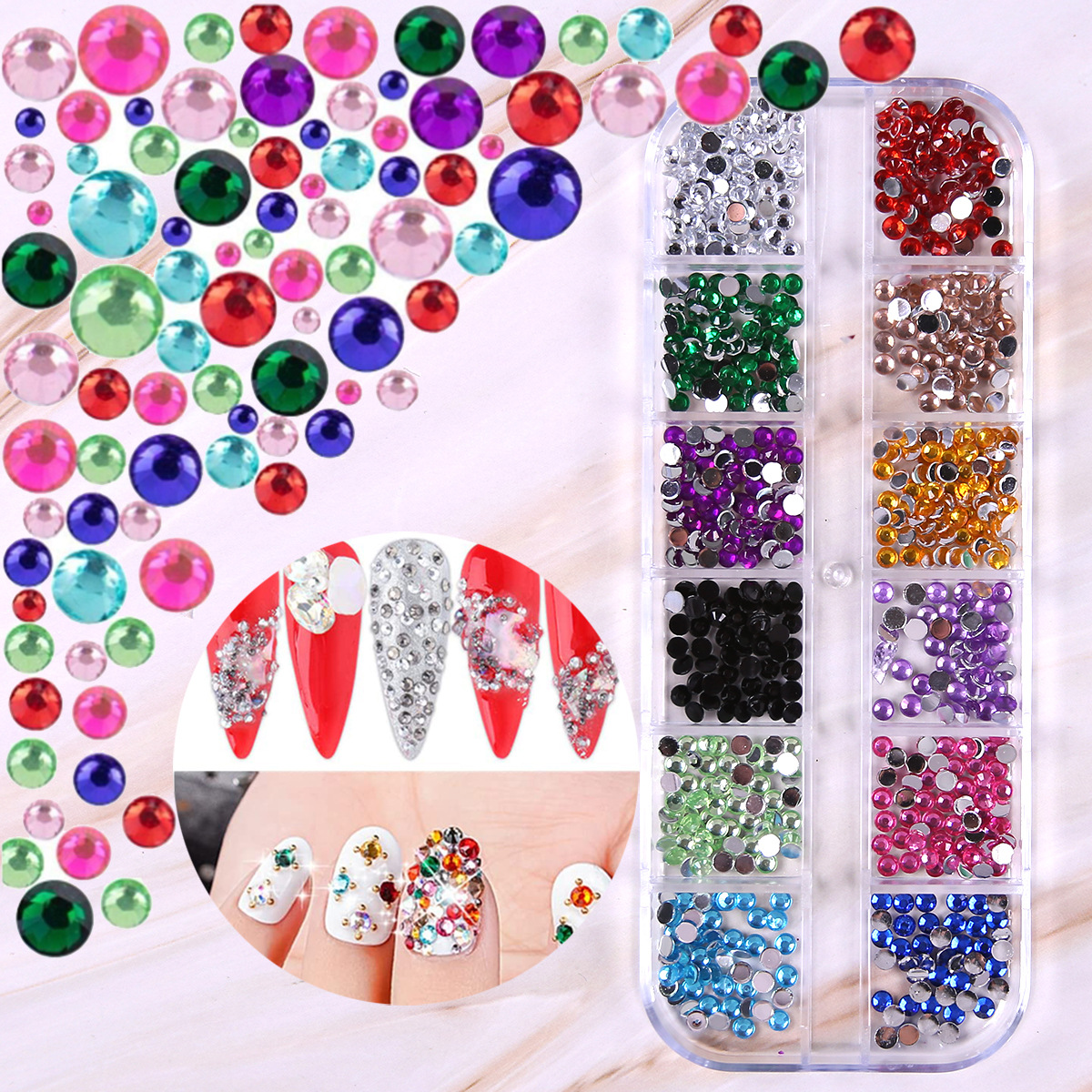 Joyas de uñas calientes transfronterizas ins12 rejilla amor estrella resina vidrio de forma especial diamante etiqueta de uñas diamante nail