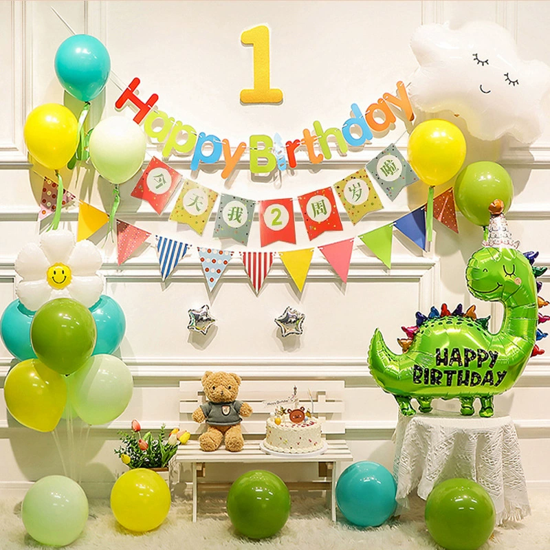 Rins Baby Birthday Сцена макета Поставки Детские годовалый мультфильм Net Red Birthday Party Воздушный шар Украшение Набор