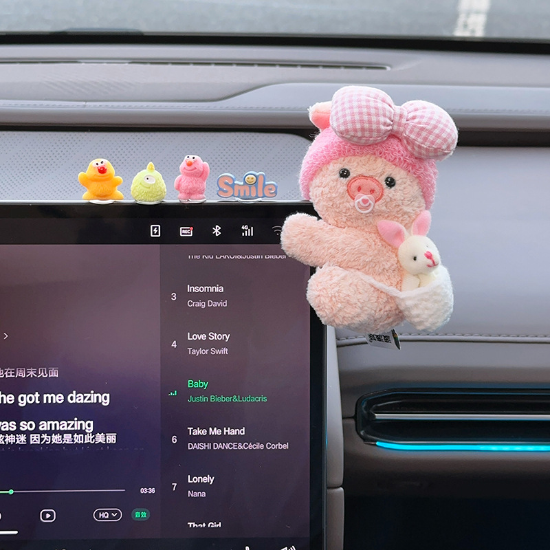 Car Dashboard Computer Screen Plush Toy Cartoon Cute Electric Car Interior Decoration
