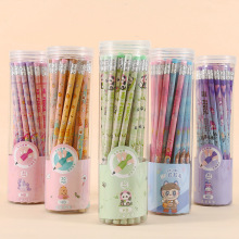 小学生hb铅笔带橡皮擦桶装30支卡通筒装学习文具幼儿礼品厂家批发