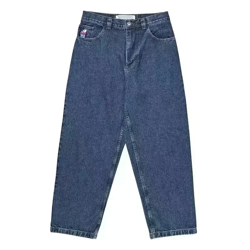 Polar Big Boy jeans Y2K Harajuku Hip Hop dibujos animados bordado azul pantalones vaqueros sueltos hombres