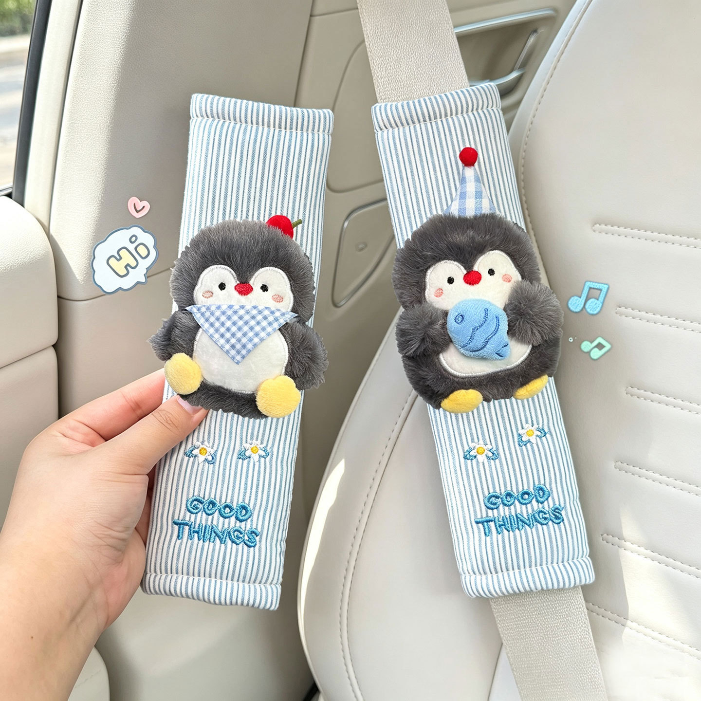 Car seatbelt shoulder pad cartoon penguin plush anti-wear shoulder strap universal for all seasons cute creative accessory