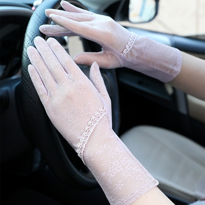 Guantes de protección solar primavera y verano encaje arco guantes de pantalla táctil de conducción de las mujeres transpirable al aire libre protección solar guantes de equitación