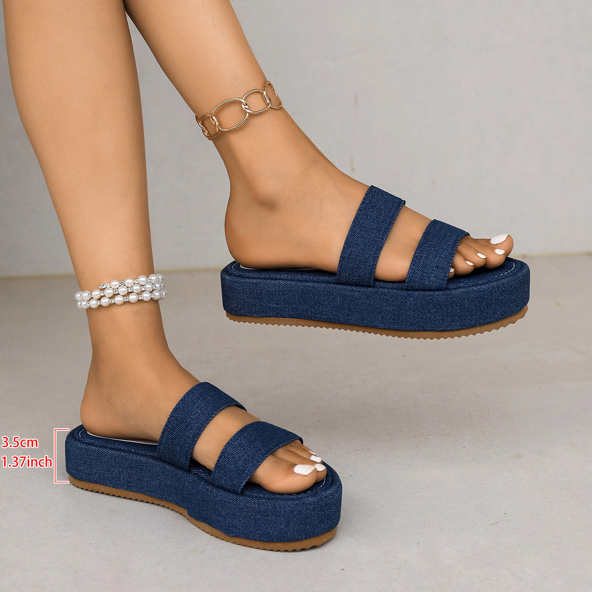 Women's Summer Platform Wedge Sandals plus Size Denim Cross Strap Footwear for Wide Feet_vogvips.com