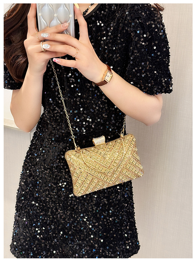 High-end evening dress, lady's water diamond clutch bag, diamond-encrusted bag, colorful diamond chain cheongsam bag, evening bag, women's handbag undefined