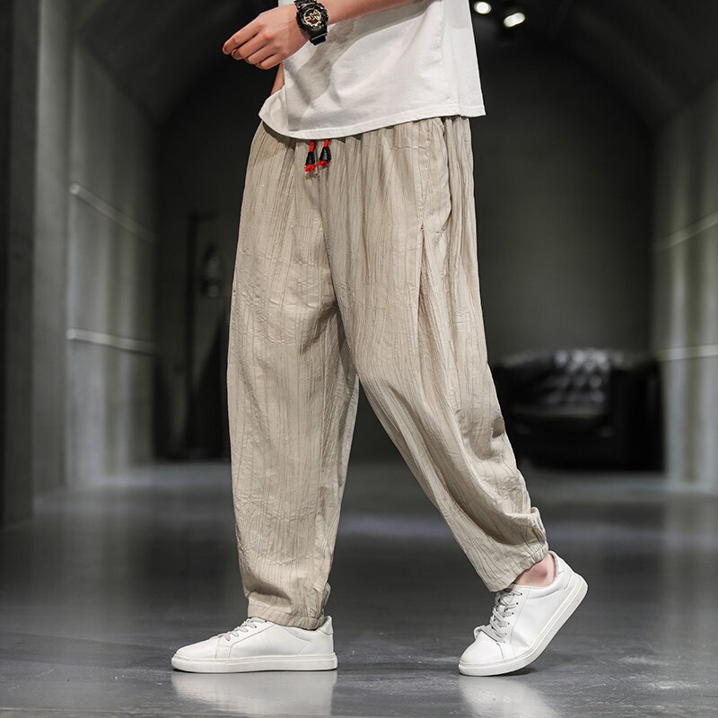 Chinese Style Men's Ice Silk Satin Harem Pants, Summer Thin Japanese Retro Large Size Loose Cuffed Lantern Long Pants