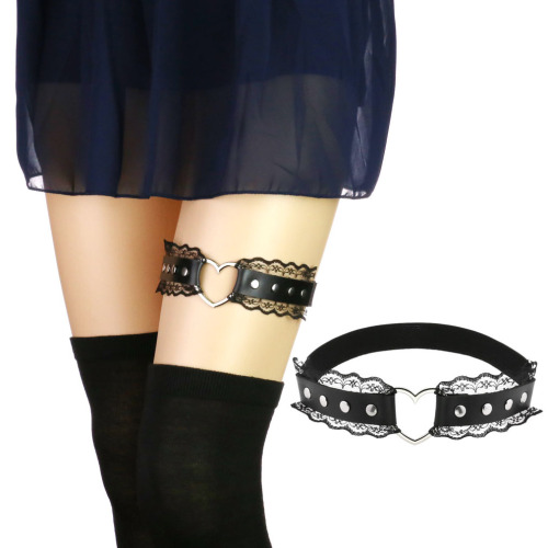 Personality, sexy, aesthetic, punk style, lace leather thigh ring, peach-shaped love-shaped elastic soft girl garter belt