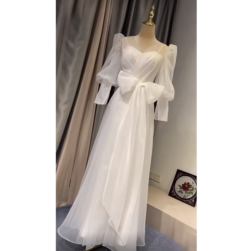 French-Style Light Wedding Dress 2026 Spring New Model for Brides, Simple and Elegant Dress for Marriage Registration and Going Out, Slimming Gown French-Style Light Wedding Dress 2026 Spring New Model for Brides, Simple and Elegant Dress for Marriage Registration and Going Out, Slimming Gown