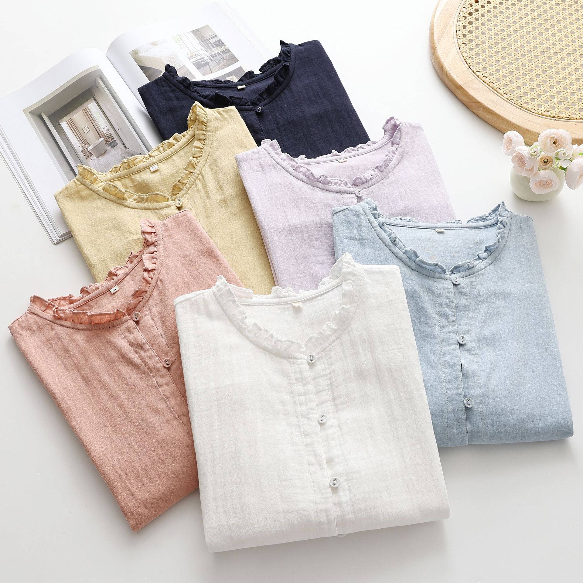 fresh solid color breathable summer shirt for leisure