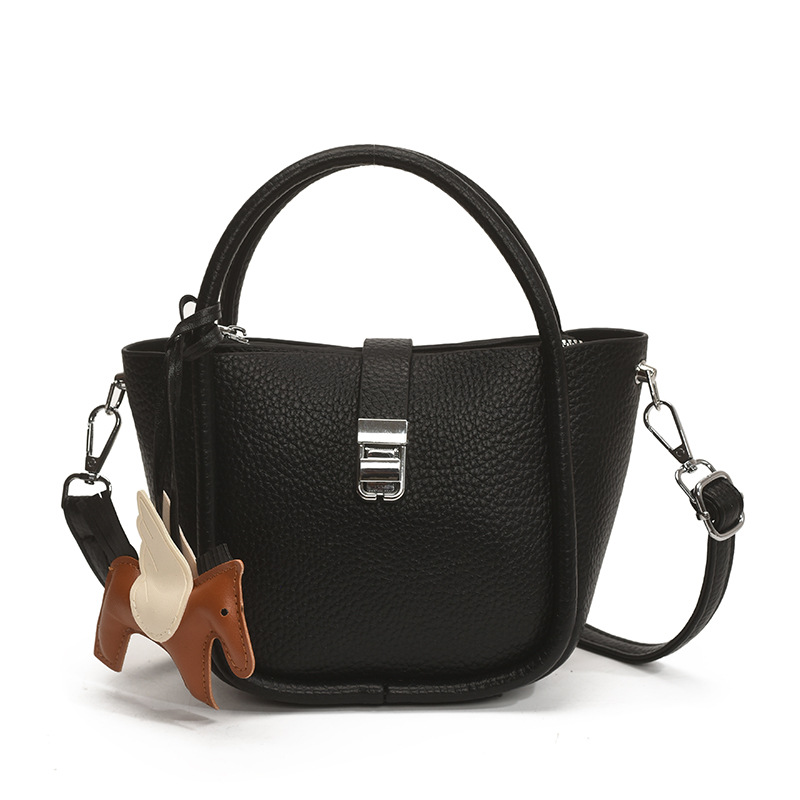 Bolso de cubo para mujer, tendencia transfronteriza de alta gama, bolso de mano con patrón de lichi, viaje diario, bolsa de mensajero de canasta de verduras de estilo occidental