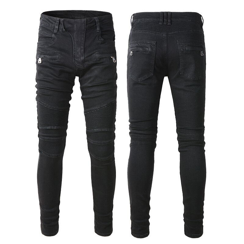 American High Street Trendyy Multi-Flap Pocket Pants Stretch Slim Fit Pants Knee Pleated Motorcycle Jeans Men's Pants 964