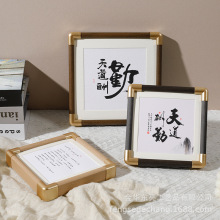 实木铜角字画相框质感相框摆台批发高级感桌面摆件画框厂家批发