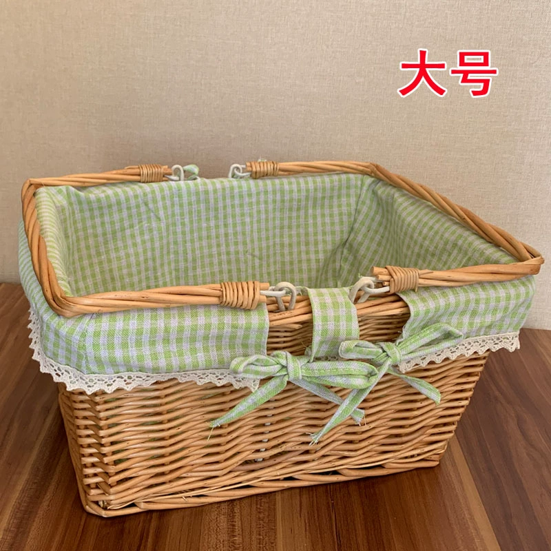 Корзина из ротанга для хранения цветов, корзина для покупок, корзина из ротанга, объёмная корзина зеленая для пикника