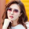 2024 source factory cargo new sunglasses female polygon crystal cut edge round face is thin star net red sunglasses