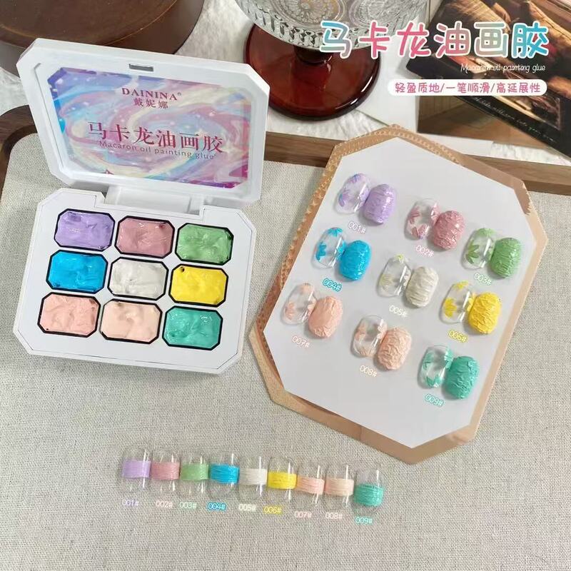Nail Art Explosions Jiugongge Macaron Oil Painting Glue Relief Texture Three-dimensional Color Painting Glue Can Rub Powder Nail Art Special