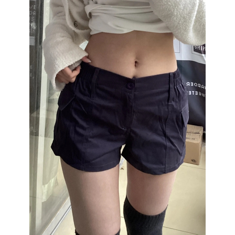 American Retro Vibe Low-Waist Pocket European and American Style Shorts Women Versatile Sports Fitness Pants Casual Wide-Leg Pants Hot Pants