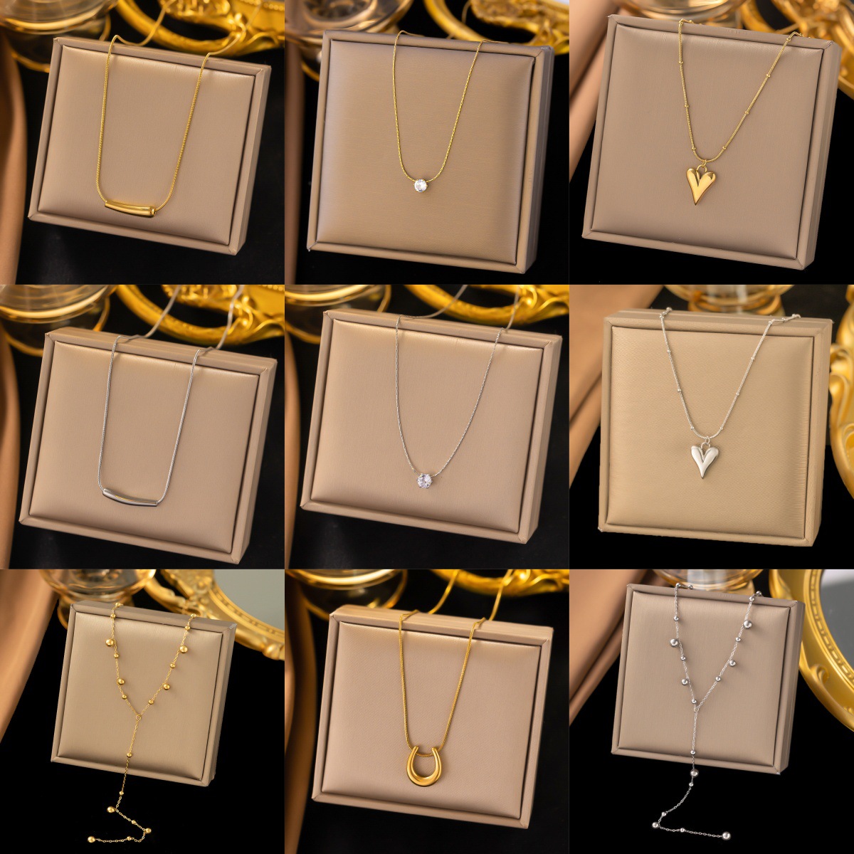 【钛钢项链金色+钢色】不掉色欧美简约时尚钛钢项链工厂货源批发