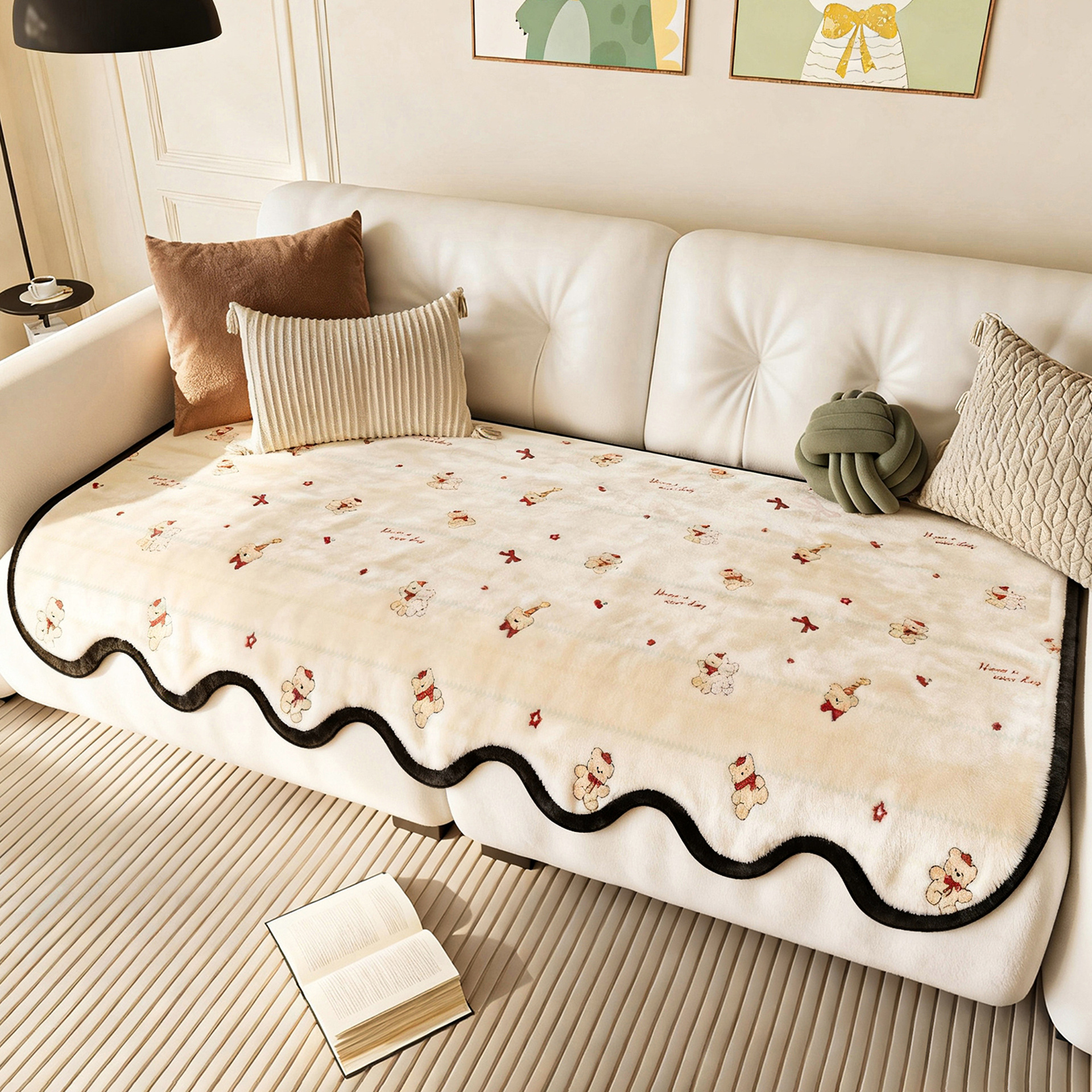 2025 nuevo cojín de sofá grueso peluche cálido sofá cubierta de piel otoño y invierno dibujos animados cojín antideslizante de alta calidad