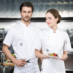 Tesme Hotel High-end Chef Work Clothes Pure Cotton Short-sleeved Cake Baking Men's and Women's Hotel Kitchen Lightweight Summer