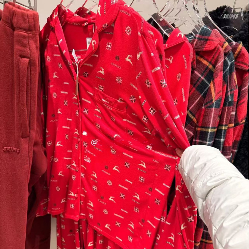 Gold [Christmas Limited Edition Set] Kardashian Skim*S Couple's Pajamas Autumn and Winter Men's and Women's Home Wear Long-Sleeved