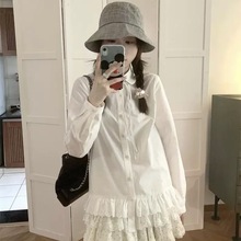 娃娃领衬衫女春秋内搭叠穿设计感拼接蕾丝下摆宽松甜美学院风衬衣