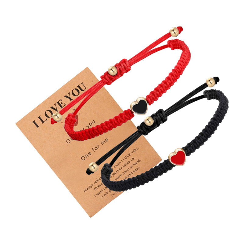 Couple's Knot Bracelet suit Friendship Valentine's Day Gift Love Card Pendant Stretchable Woven Bracelet Couple's Knot Bracelet suit Friendship Valentine's Day Gift Love Card Pendant Stretchable Woven Bracelet