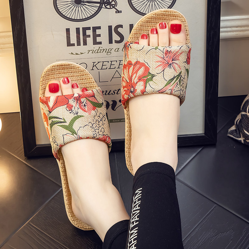 Floral Linen Slippers for Men, Summer Indoor Silent Non-Slip Sweat-Absorbent Fabric Cotton Linen Sandals for Women Floral Linen Slippers for Men, Summer Indoor Silent Non-Slip Sweat-Absorbent Fabric Cotton Linen Sandals for Women