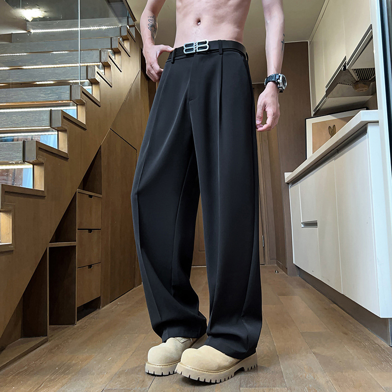 Small Western Pants Draped Casual Pants Men's 2025 Summer Thin Non-ironing Anti-wrinkle Western Pants Loose Straight Pants