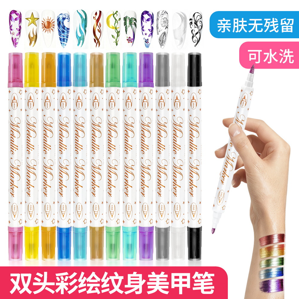 Juego de rotuladores metálicos de doble punta, suave y duro, rotulador de tatuajes colorido, rotulador de caligrafía, rotulador de firma, rotulador para manualidades con tarjetas de felicitación y decoración de uñas