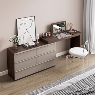 Flip-Top Solid Wood Dresser and Cupboard Integrated Light Luxury and High-End Master Bedroom Makeup Storage Cabinet New Bedside Computer Table