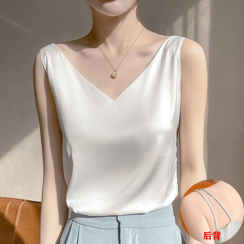 Imitation Silk Camisole Women's Inner Suit Black and White Base Silk Satin Silk Acetic Acid Top Summer V-Neck