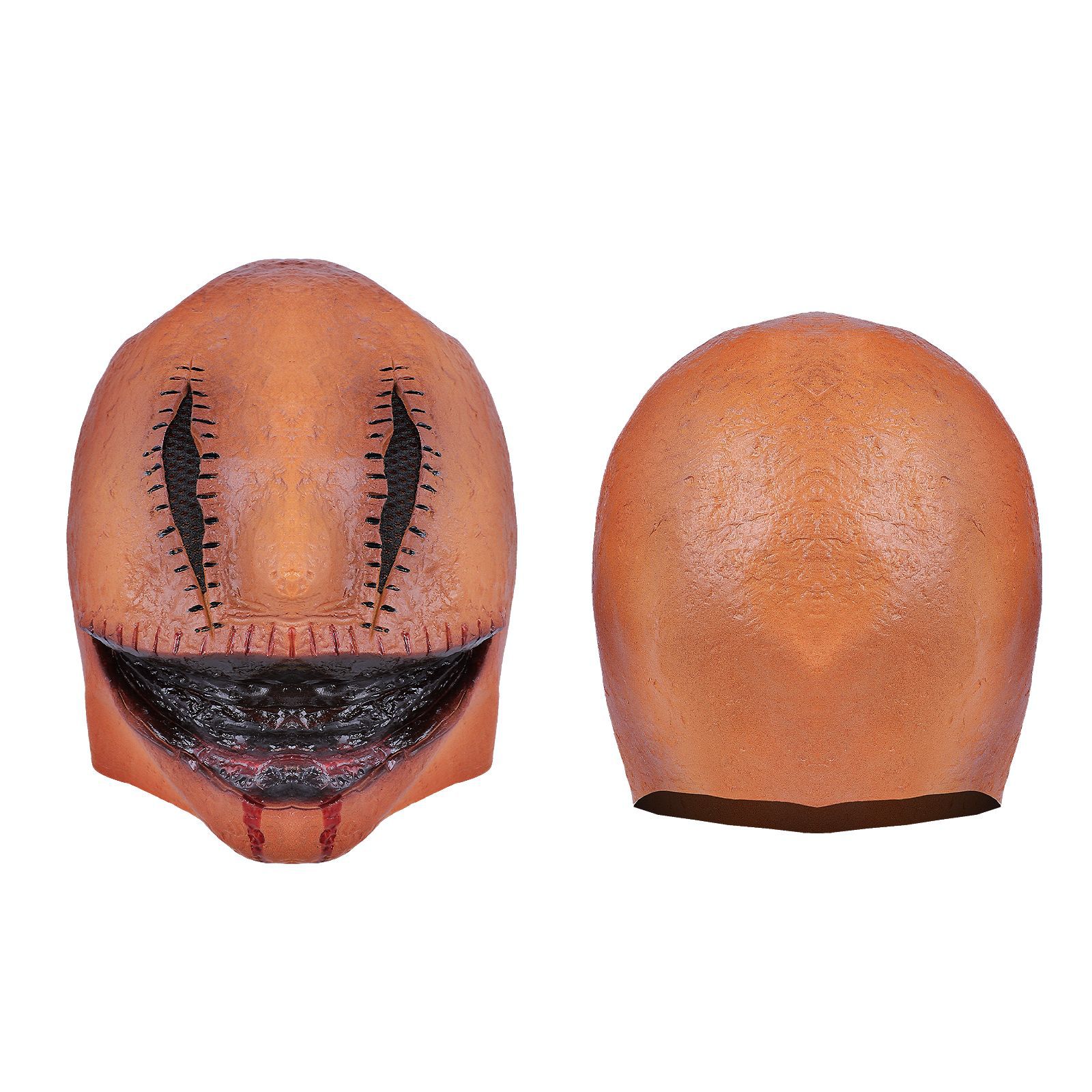 maschera da fantasma sorridente assassino copricapo in lattice di Halloween casa infestata orrore stanza segreta oggetti di scena_voghion.com