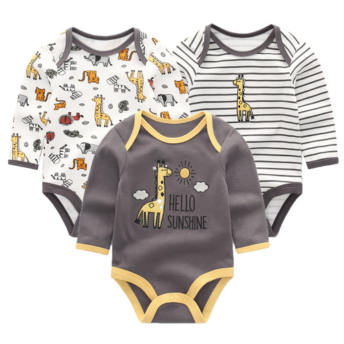 Newborn bag fart clothes cartoon baby clothes cotton long-sleeved baby jumpsuit three-piece set one piece drop shipping