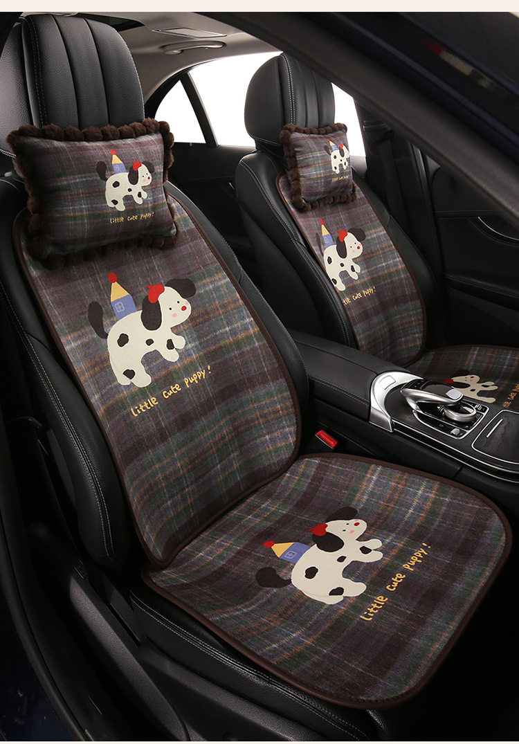 Blue and Gray Crayon Dog Car Seat Cushion, Suitable for All Seasons, Breathable and Non-Slip in Summer, Cartoon Cute Seven-Piece Set