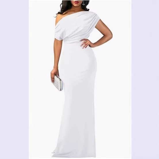 2026 European and American Cross-Border Spring Women's Elegant Long Dress, Sleeveless, Off-Shoulder, Tight-Fitting, Long Formal Party Dress