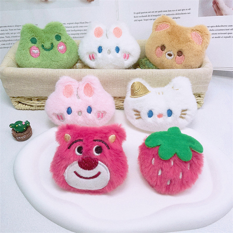 Plush strawberry bear rabbit frog doll brooch Japanese cat decorative doll student bag small pendant accessories