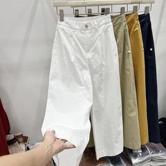 韓国レトロカジュアルワイドレッグパンツ女性のための夏 2025 新しいハイウエストルーズ薄いストレートパンツ小人 9 点パンツ