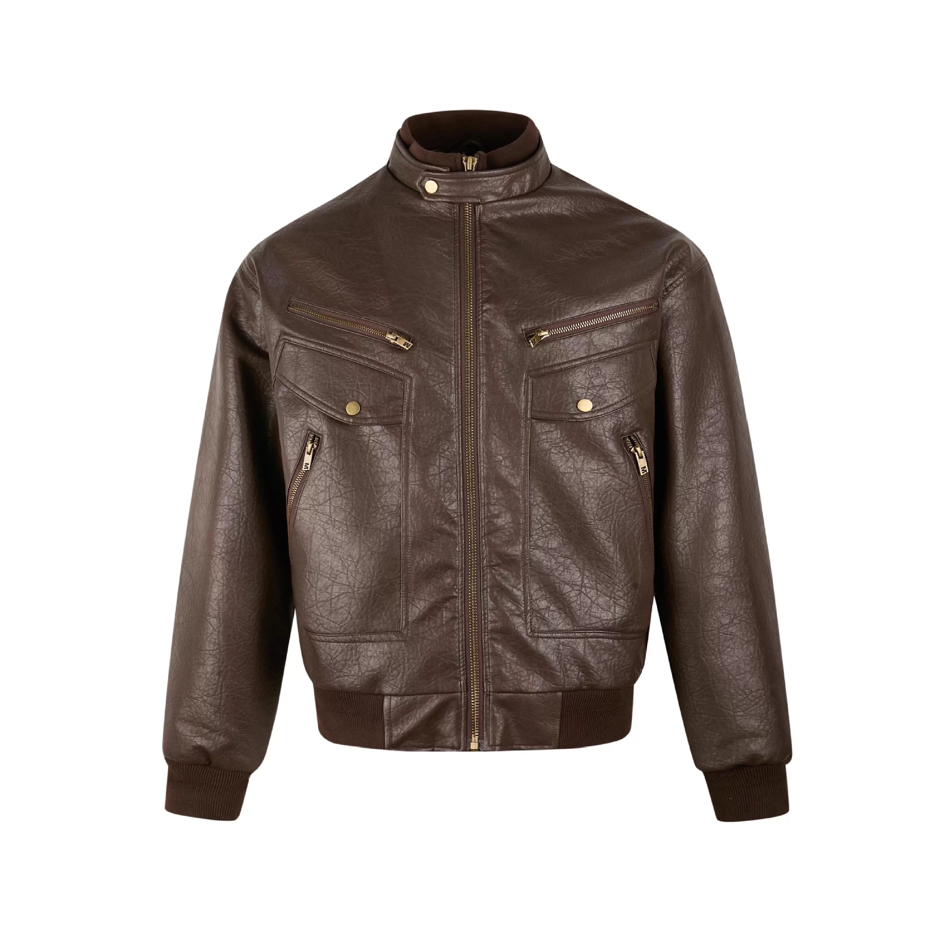 Men's Retro Leather Motorcycle Jacket With Multi Pockets Black_voghion.com