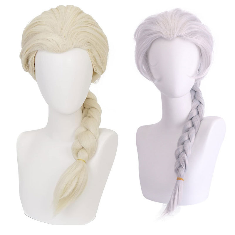 Frozen Elsa Princess Wig Golden Beauty Pointed Braids Milky White Fluffy Cos European and American Style