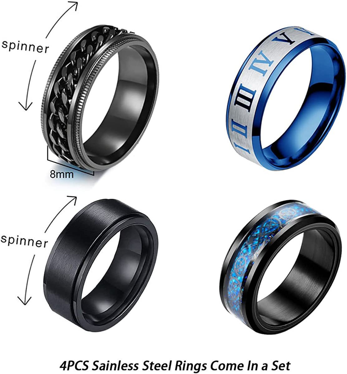 1 Set Hip-hop Circle Stainless Steel Plating Rings display picture 6