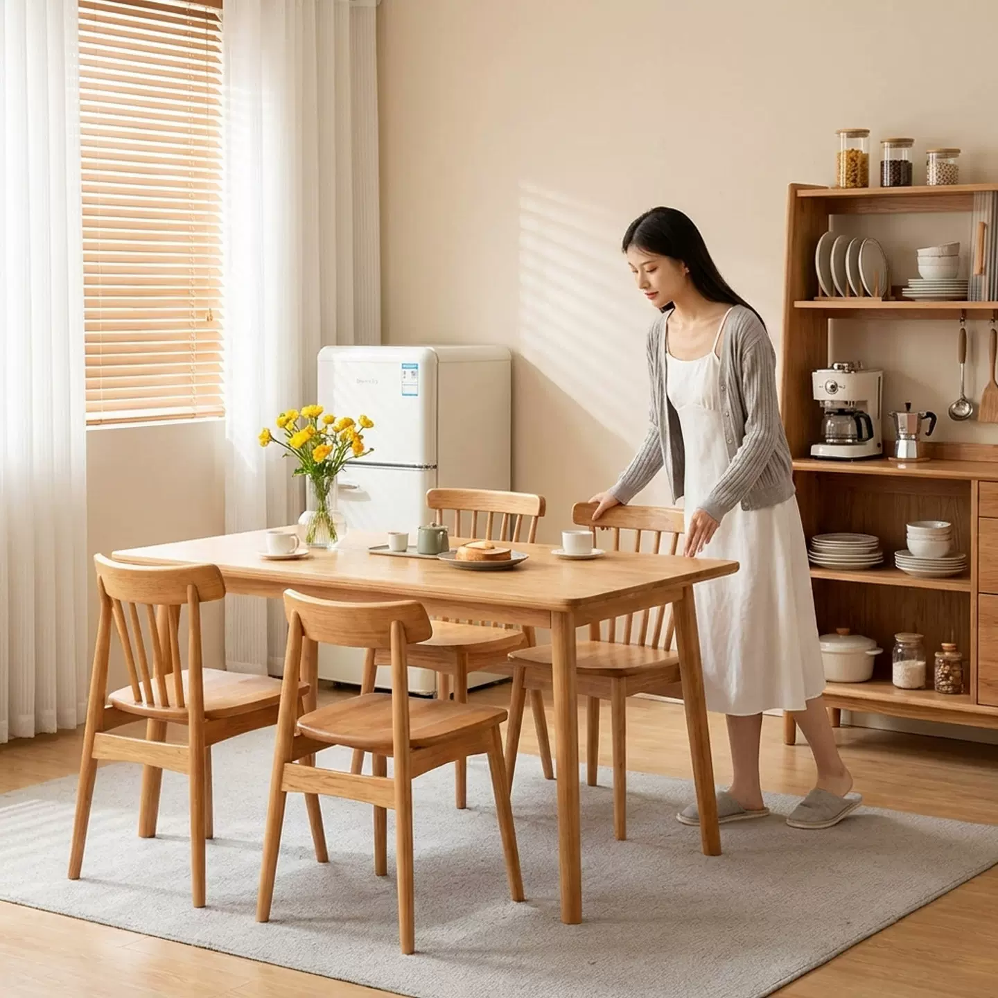 实木餐桌家用桌子餐饮商用小户型长方形新款简约原木风餐桌椅组合