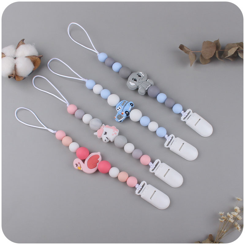 Bebé suministros de dibujos animados animal serie dos conjuntos Bebé dibujos animados unicornio mordedor pezón cadena anti-caída