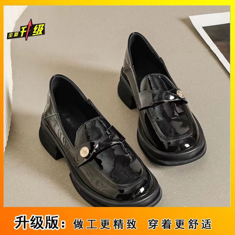 粗跟增高小皮鞋女新款秋季英伦风百搭乐福鞋女厚底软底单鞋|undefined