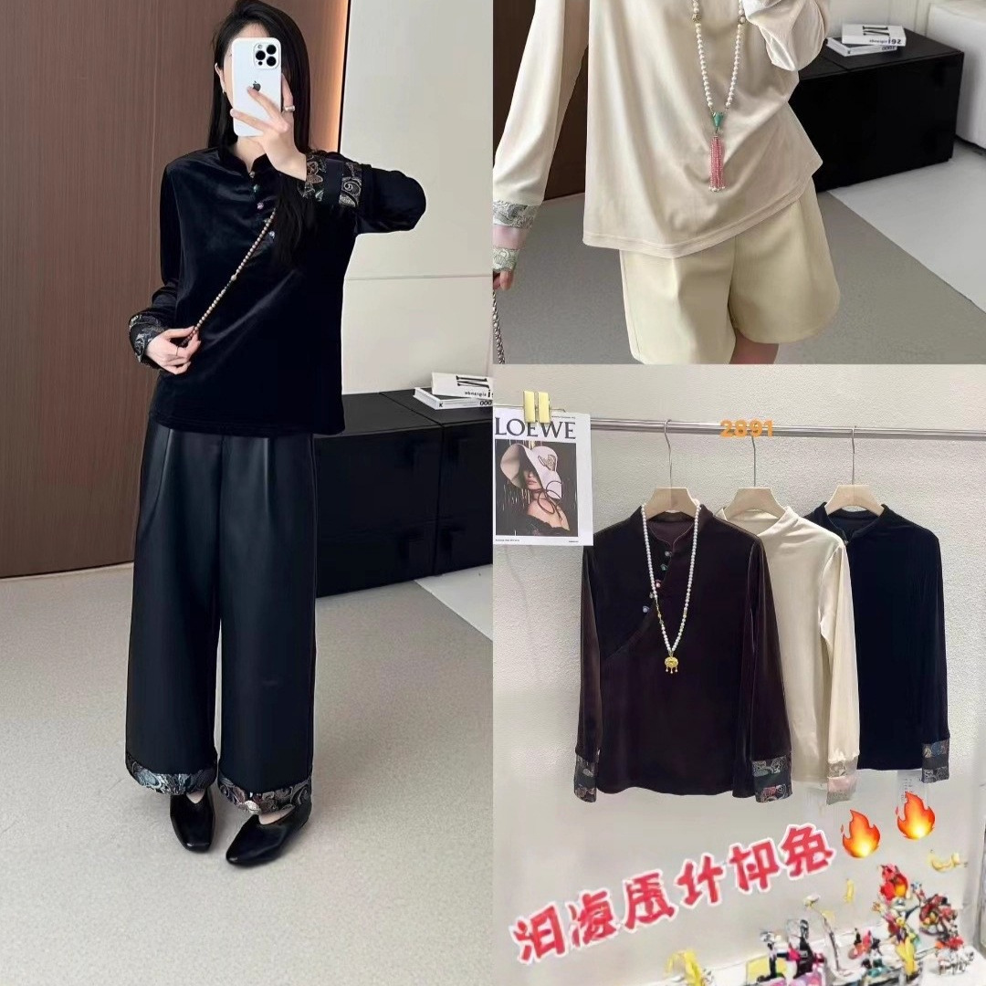 AA  意法 国风刺绣高端金丝绒旗袍小衫2891