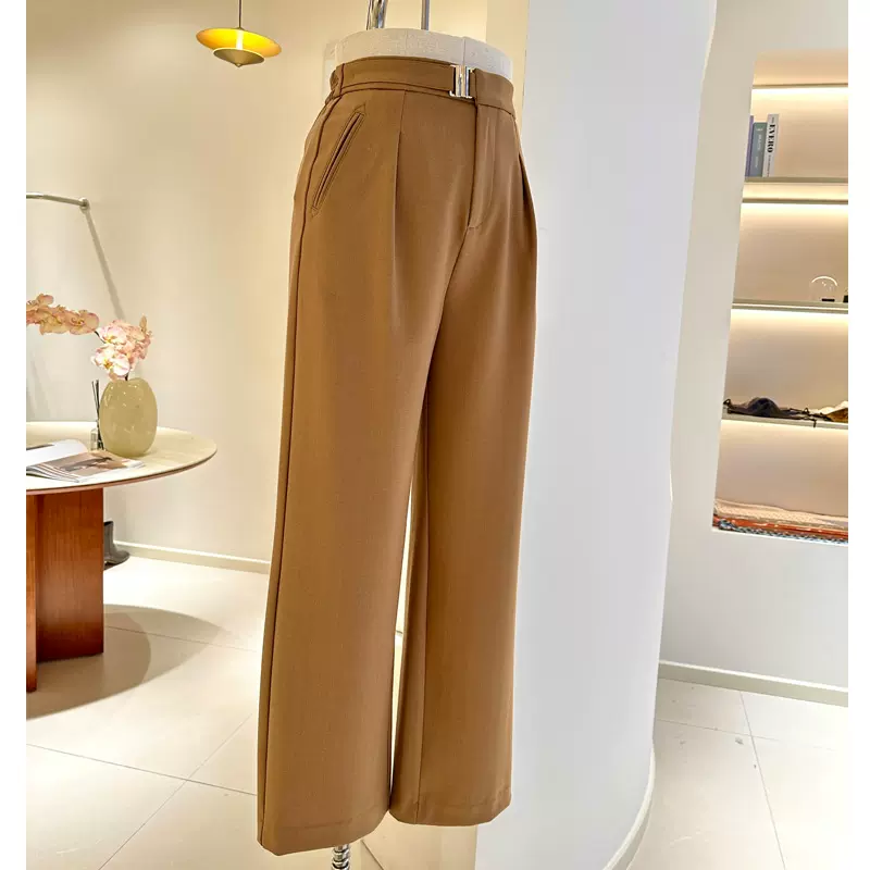 现货支持小单天丝羊毛阔腿裤女秋冬通勤拖地直筒高级感西装裤