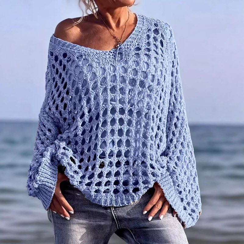 2026 New Sexy Hollow-Out Knit Sun Protection Shirt Vacation Knitwear Women's Spring and Summer Beach Cover-Up Top 2026 New Sexy Hollow-Out Knit Sun Protection Shirt Vacation Knitwear Women's Spring and Summer Beach Cover-Up Top